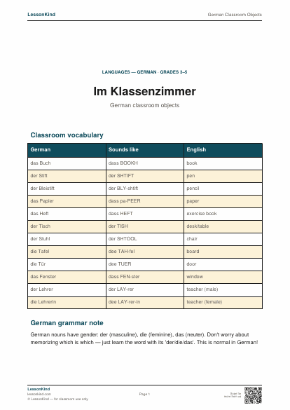 Preview of German Classroom Objects