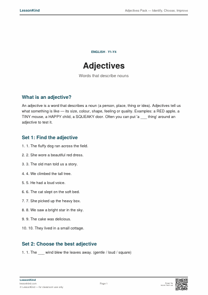Preview of Adjectives Pack — Identify, Choose, Improve