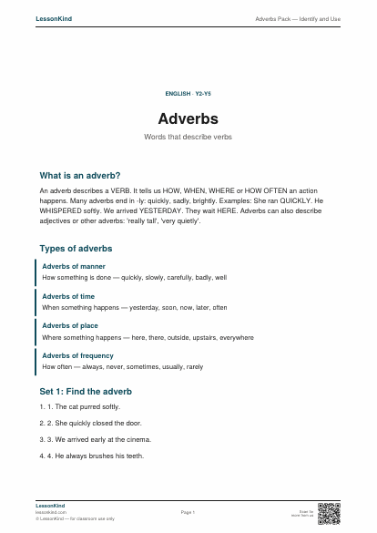 Preview of Adverbs Pack — Identify and Use