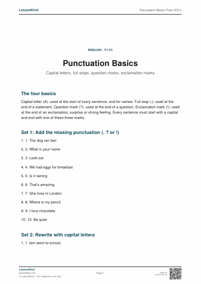 Preview of Punctuation Basics Pack (KS1)