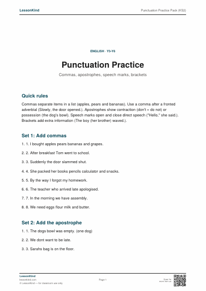 Preview of Punctuation Practice Pack (KS2)