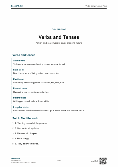 Preview of Verbs &amp; Tenses Pack