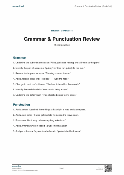 Preview of Grammar & Punctuation Review (Grade 5–6)