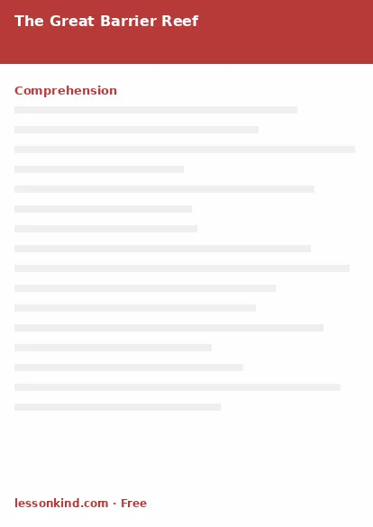 First page preview of Reading Comprehension — The Great Barrier Reef