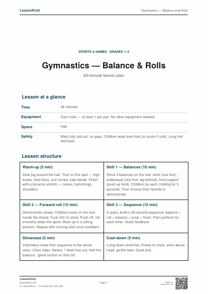Preview of Gymnastics — Balance and Rolls