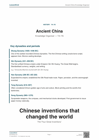 Preview of Ancient China Knowledge Organiser