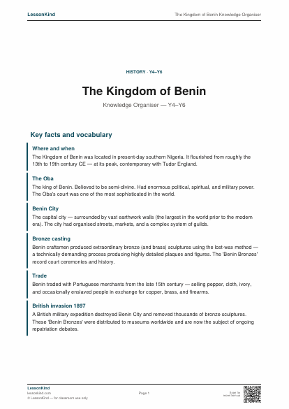 Preview of The Kingdom of Benin Knowledge Organiser