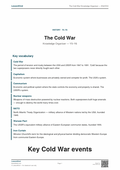 Preview of The Cold War Knowledge Organiser — KS2/KS3
