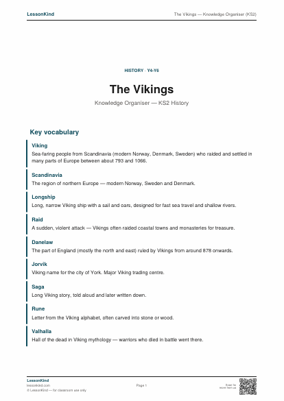 Preview of The Vikings — Knowledge Organiser (KS2)
