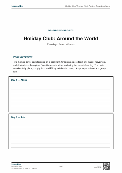 Preview of Holiday Club Themed Week Pack — Around the World