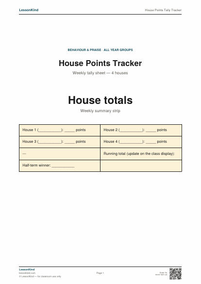 Preview of House Points Tally Tracker