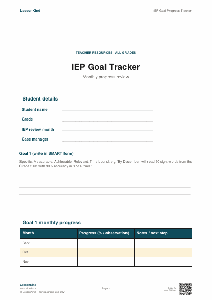 Preview of IEP Goal Progress Tracker