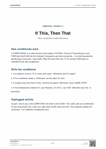 Preview of If-Then Conditionals in Code
