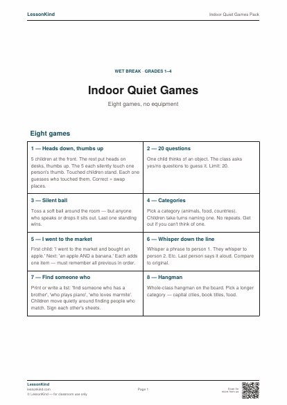 Preview of Indoor Quiet Games Pack