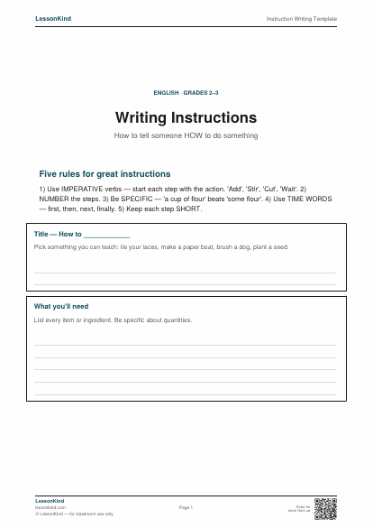 Preview of Instruction Writing Template