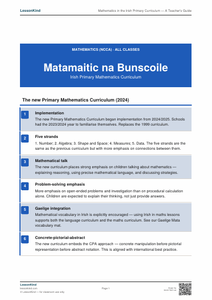 First page preview of Mathematics in the Irish Primary Curriculum — A Teacher's Guide