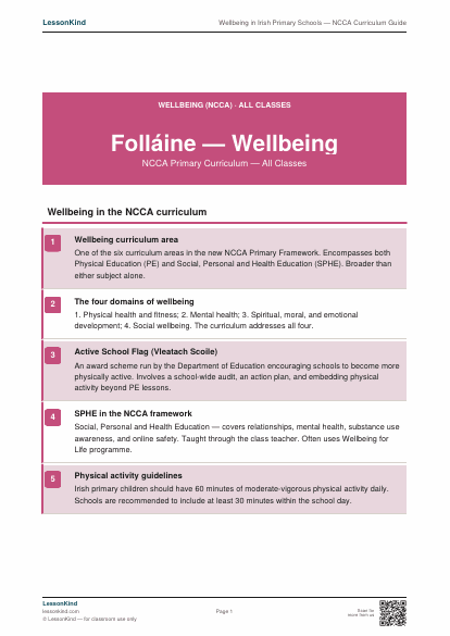 Preview of Wellbeing in Irish Primary Schools — NCCA Curriculum Guide