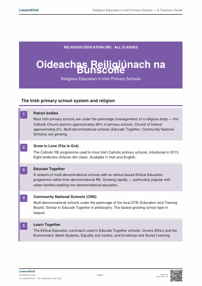 First page preview of Religious Education in Irish Primary Schools — A Teacher's Guide