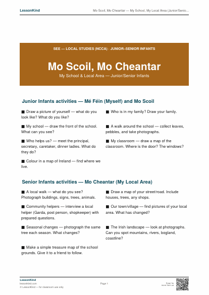 Preview of Mo Scoil, Mo Cheantar — My School, My Local Area (Junior/Senior Infants SESE)
