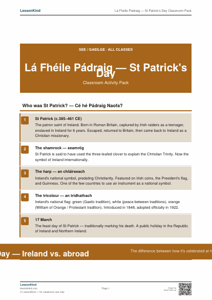 Preview of Lá Fhéile Pádraig — St Patrick's Day Classroom Pack