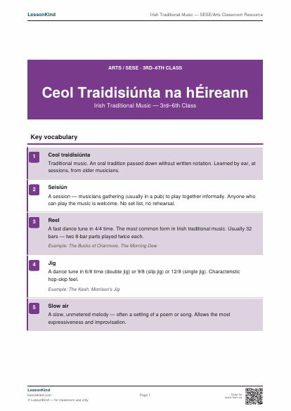 Preview of Irish Traditional Music — SESE/Arts Classroom Resource