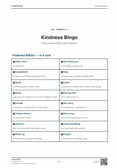 Preview of Kindness Bingo