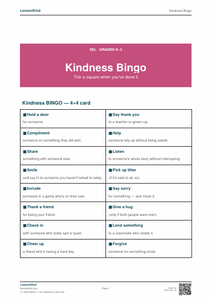 Preview of Kindness Bingo