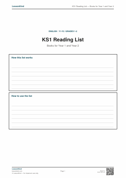 Preview of KS1 Reading List — Books for Year 1 and Year 2
