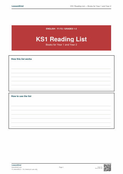 Preview of KS1 Reading List — Books for Year 1 and Year 2