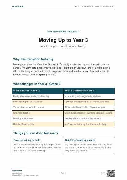 Preview of Y2 → Y3 / Grade 2 → Grade 3 Transition Pack