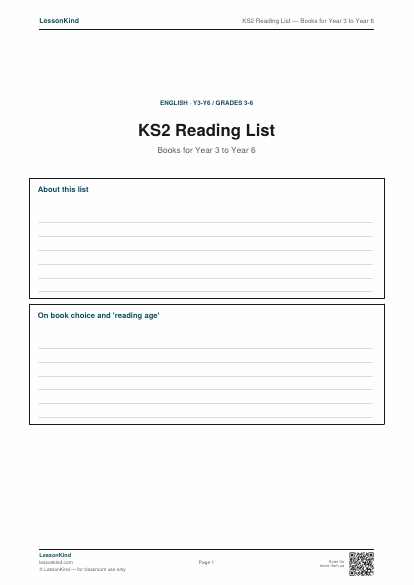 Preview of KS2 Reading List — Books for Year 3 to Year 6