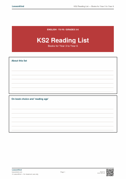 Preview of KS2 Reading List — Books for Year 3 to Year 6