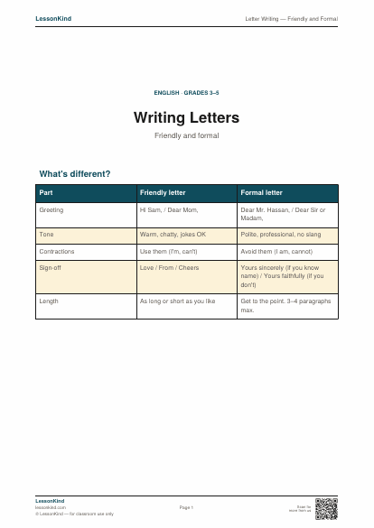 Preview of Letter Writing — Friendly and Formal