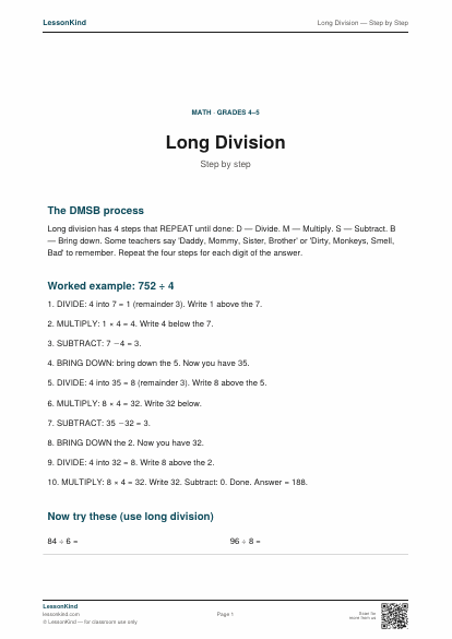 Preview of Long Division — Step by Step