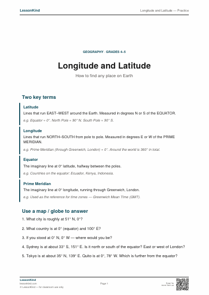 Preview of Longitude and Latitude — Practice