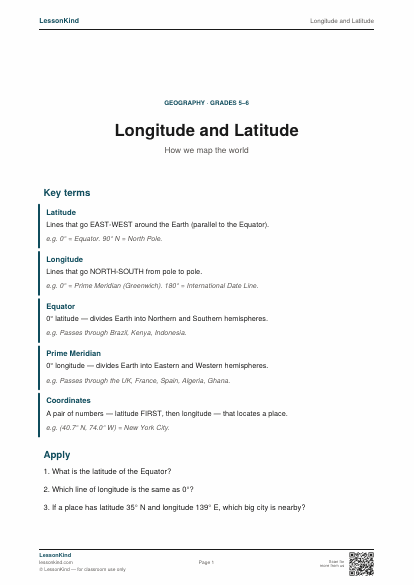Preview of Longitude and Latitude