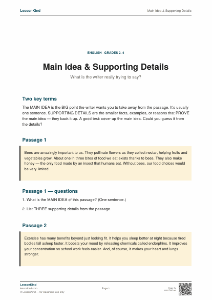 Preview of Main Idea & Supporting Details