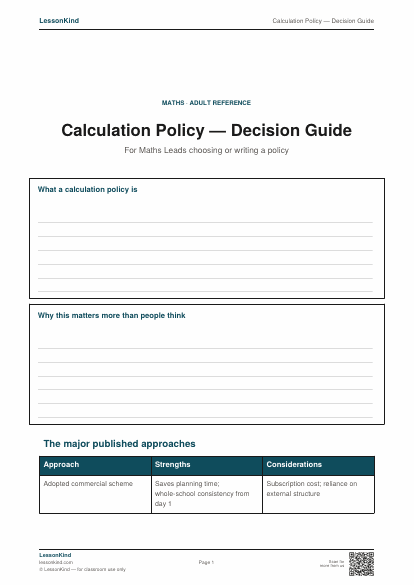 Preview of Calculation Policy — Decision Guide