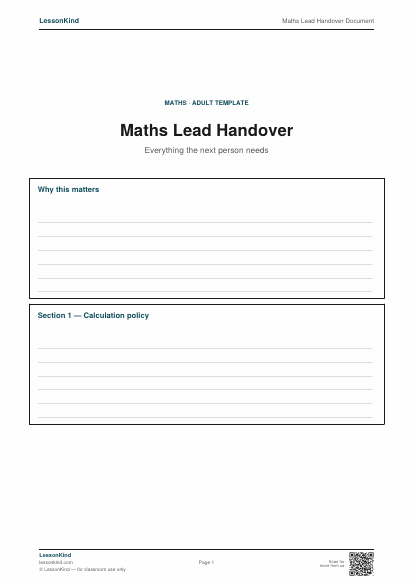 Preview of Maths Lead Handover Document