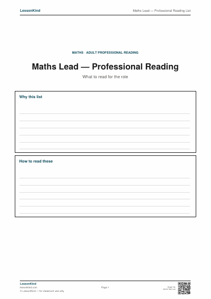 Preview of Maths Lead — Professional Reading List