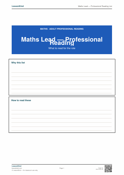 Preview of Maths Lead — Professional Reading List