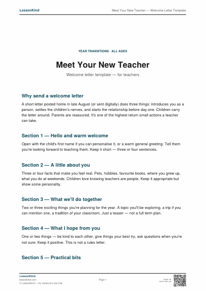 Preview of Meet Your New Teacher — Welcome Letter Template
