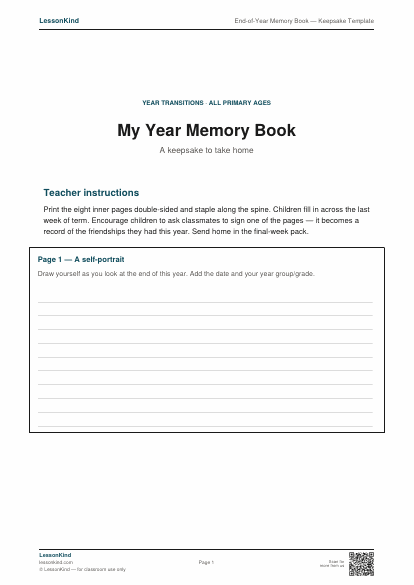 Preview of End-of-Year Memory Book — Keepsake Template