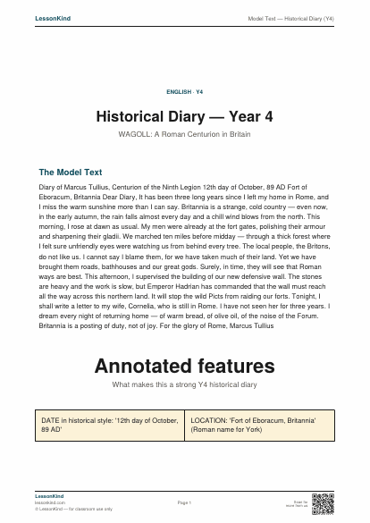 Preview of Model Text — Historical Diary (Y4)