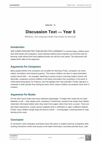 Preview of Model Text — Discussion Text (Y5)