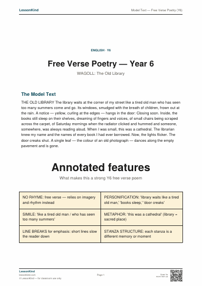 Preview of Model Text — Free Verse Poetry (Y6)