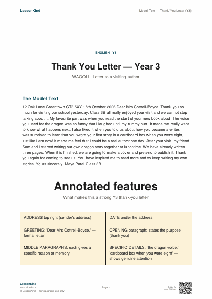 Preview of Model Text — Thank You Letter (Y3)
