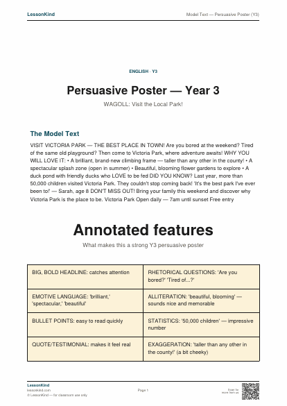 Preview of Model Text — Persuasive Poster (Y3)