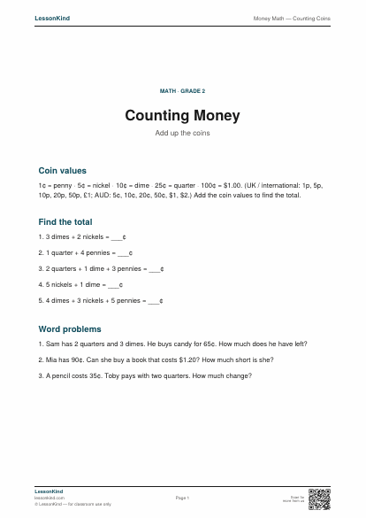 Preview of Money Math — Counting Coins