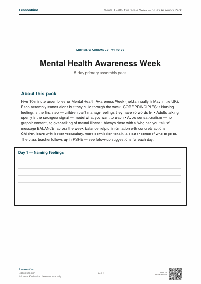 Preview of Mental Health Awareness Week — 5-Day Assembly Pack